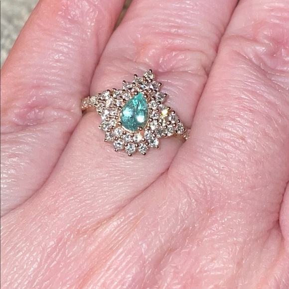 Paraiba Tourmaline Ring & Diamond Ring: 14kt RG - Picture 6 of 7